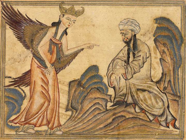 Muhammad receiving his first revelation from the angel Gabriel.